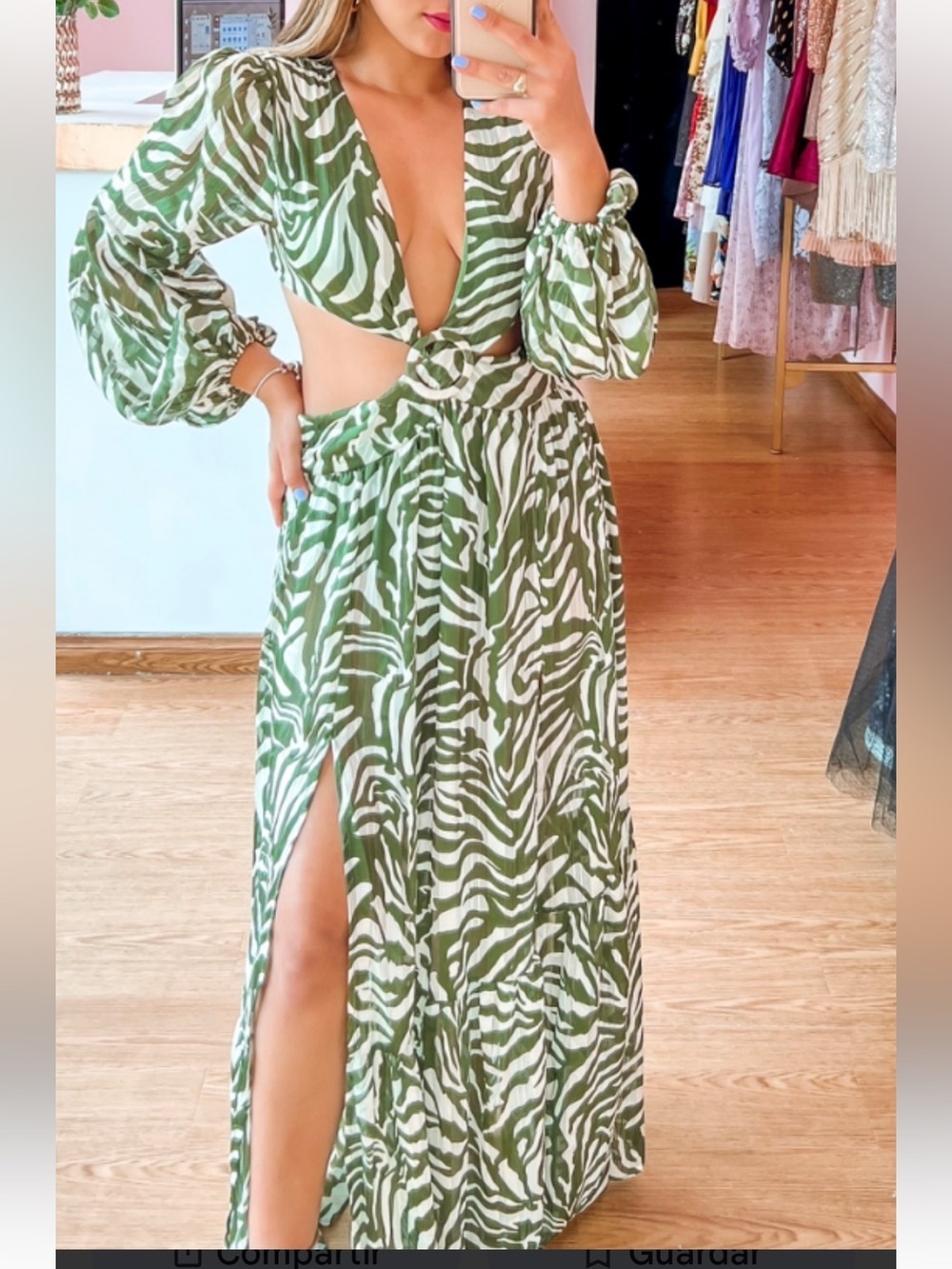 Miss Lola Green and White Zebra Print Maxi Dress